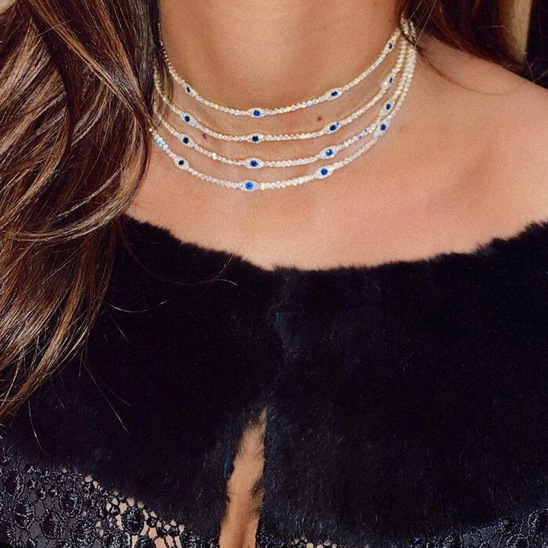 Милое мини Ожерелье чокер со сверкающими звеньями для теннисной цепи выложенное