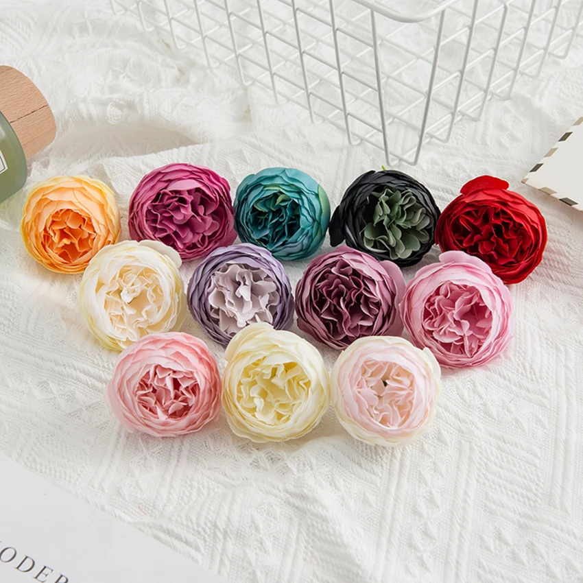 

5Pcs Artificial Flowers Heads Silk Peony Fake Roses Christmas Decoration Home Wedding Diy Party Scrapbooking Flower Wall Wreaths