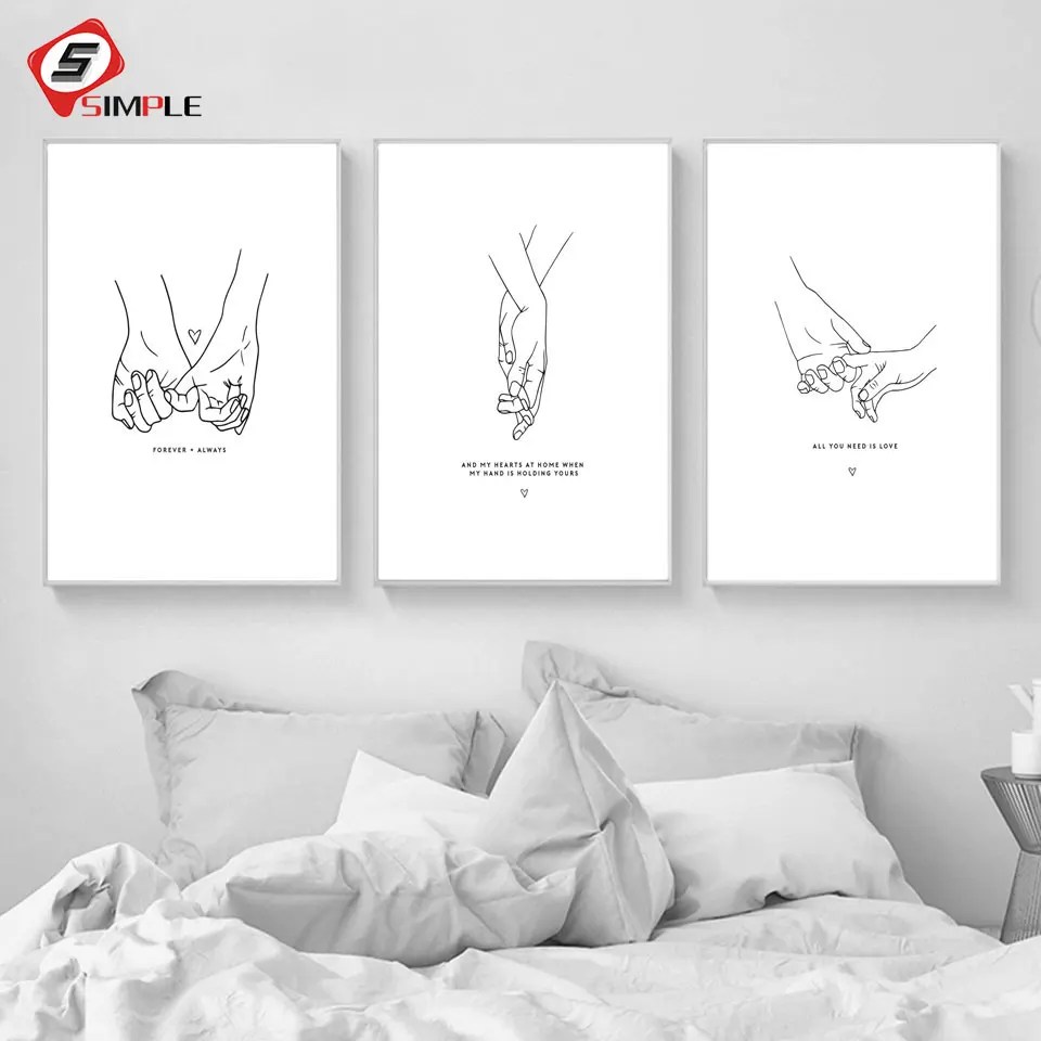 

Abstract Line Heart Holding Hands Canvas Poster Prints Modern Wall Art Painting Minimalist Nordic Decoration Pictures Home Decor
