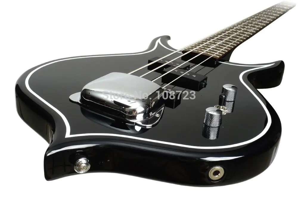 

4 Strings Punisher Kiss Gene Simmons Black AXE Electric Bass Guitar Peach Shaped, Diamond Inlay, Big Chrome Bridge Cover