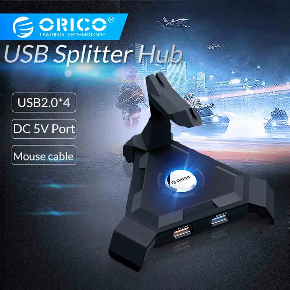ORICO Мульти USB 2,0 концентратор Высокоскоростной 4 порта USB разветвитель Настольный кабель управление USB адаптер для Mac OS с зарядными портами постоянного тока