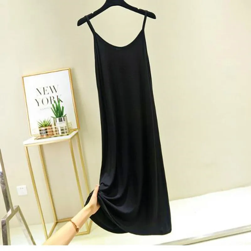 

Sexy sling bottoming dress female modal cotton long nightdress sleeveless large size nightgowns women slim ladies night shirt