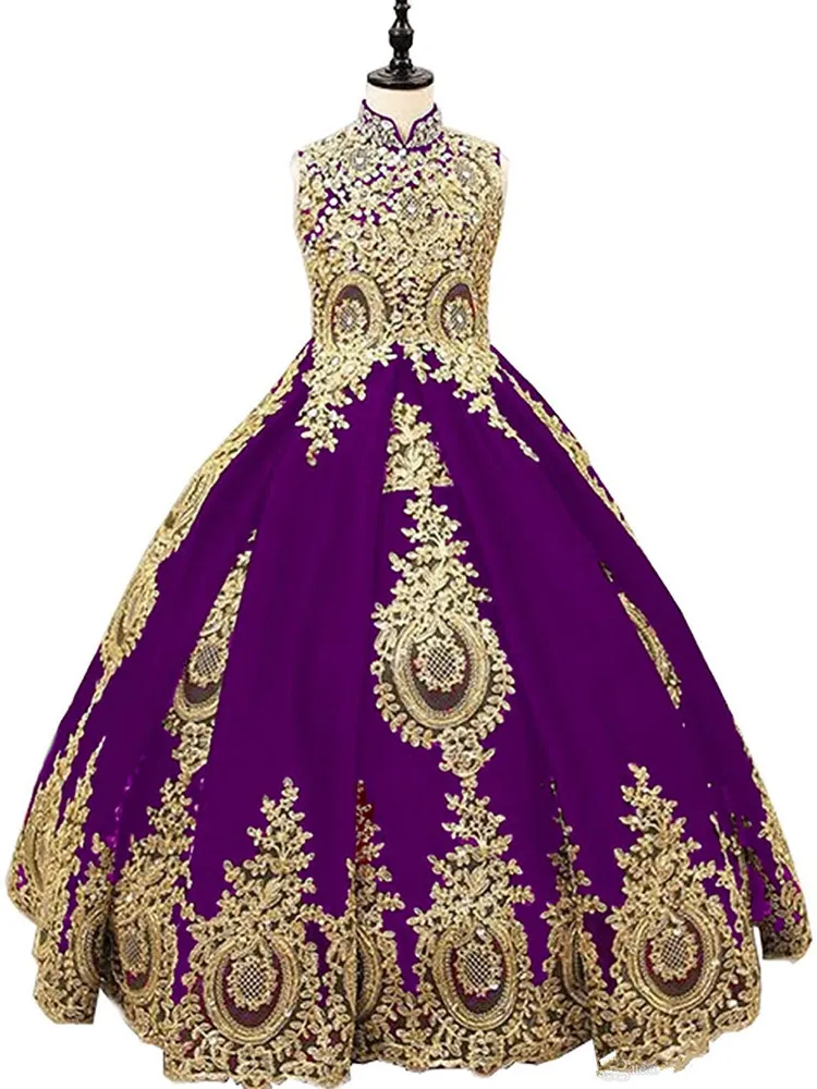 

Purple Flower Girl Dress for Wedding Girls First Communion Dress Satin Princess Gown with Beading Sash Elegant Kids Dresses