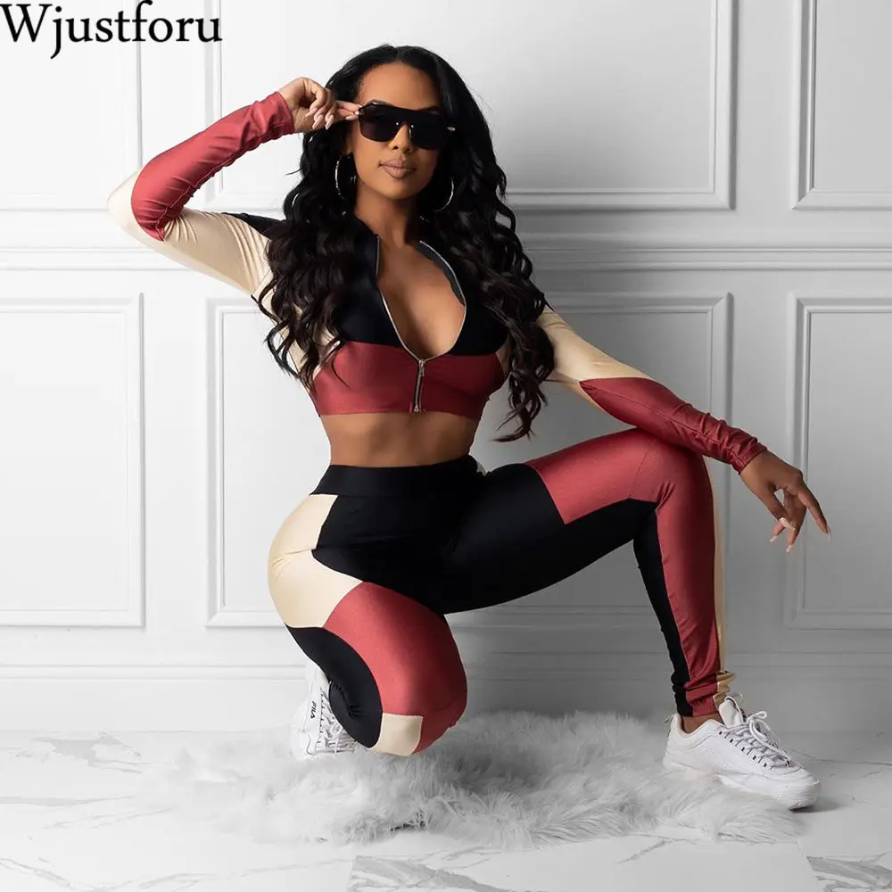 Wjustforu эластичный Повседневный Спортивный костюм в стиле пэчворк женская