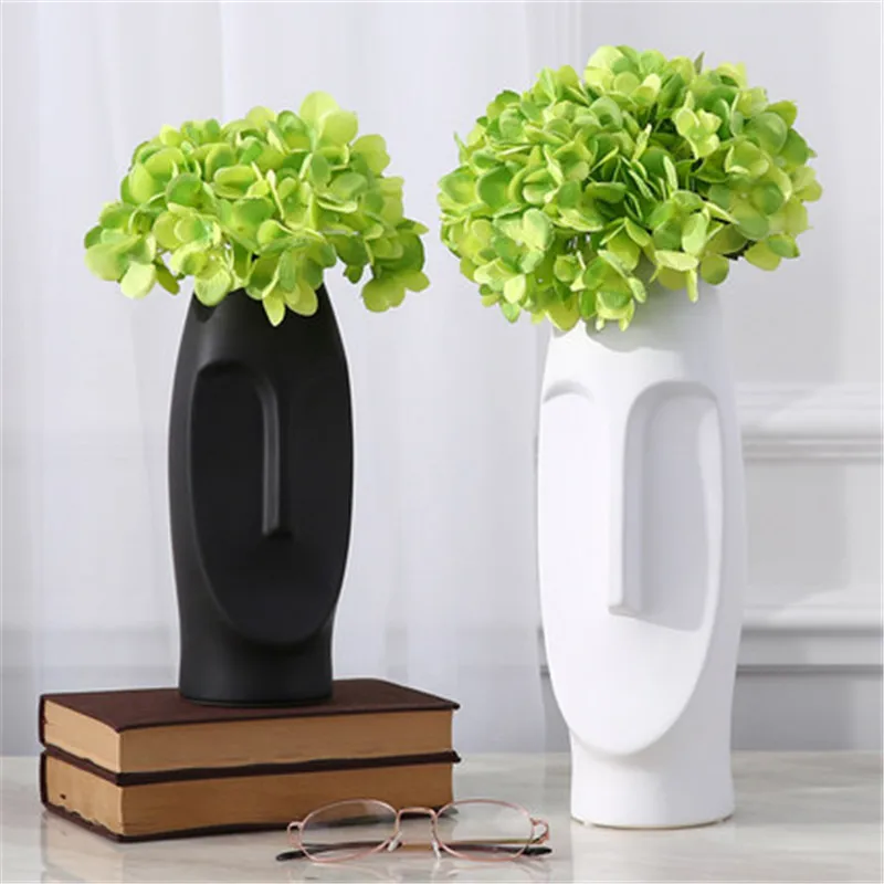

BAO GUANG TA Simple Modern Black And White Human Head Vase Creative Home Decor Porcelain Living Room Vase Decoration A2082