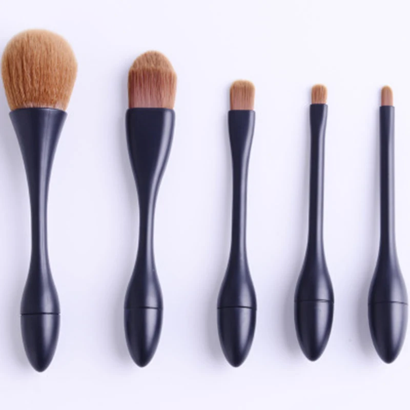 

5Pcs/set Synthetic Makeup Brushes Plastic Smooth Handle with Support Stand for Foundation Powder Eyeshadow KG66