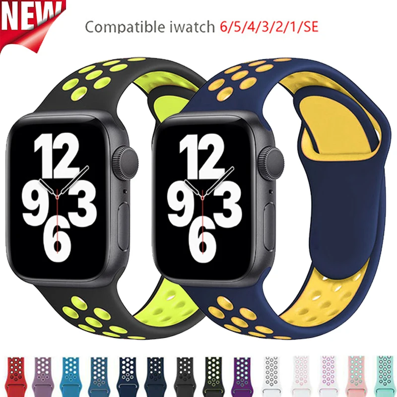 

Ремешок силиконовый для Apple Watch 7 6 se 5 4 3, спортивный Воздухопроницаемый резиновый браслет для iwatch 40 41 44 45 42 38 мм