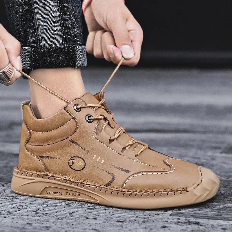 Модные мужские ботинки плюшевые кожаные ковбойские ботильоны теплые зимние с