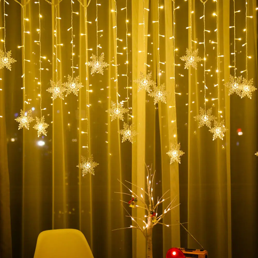 

LED Curtain Snowflake String Lights Christmas and New Year Decoration Holiday Party Can Be Connected To Wave Fairy Lights