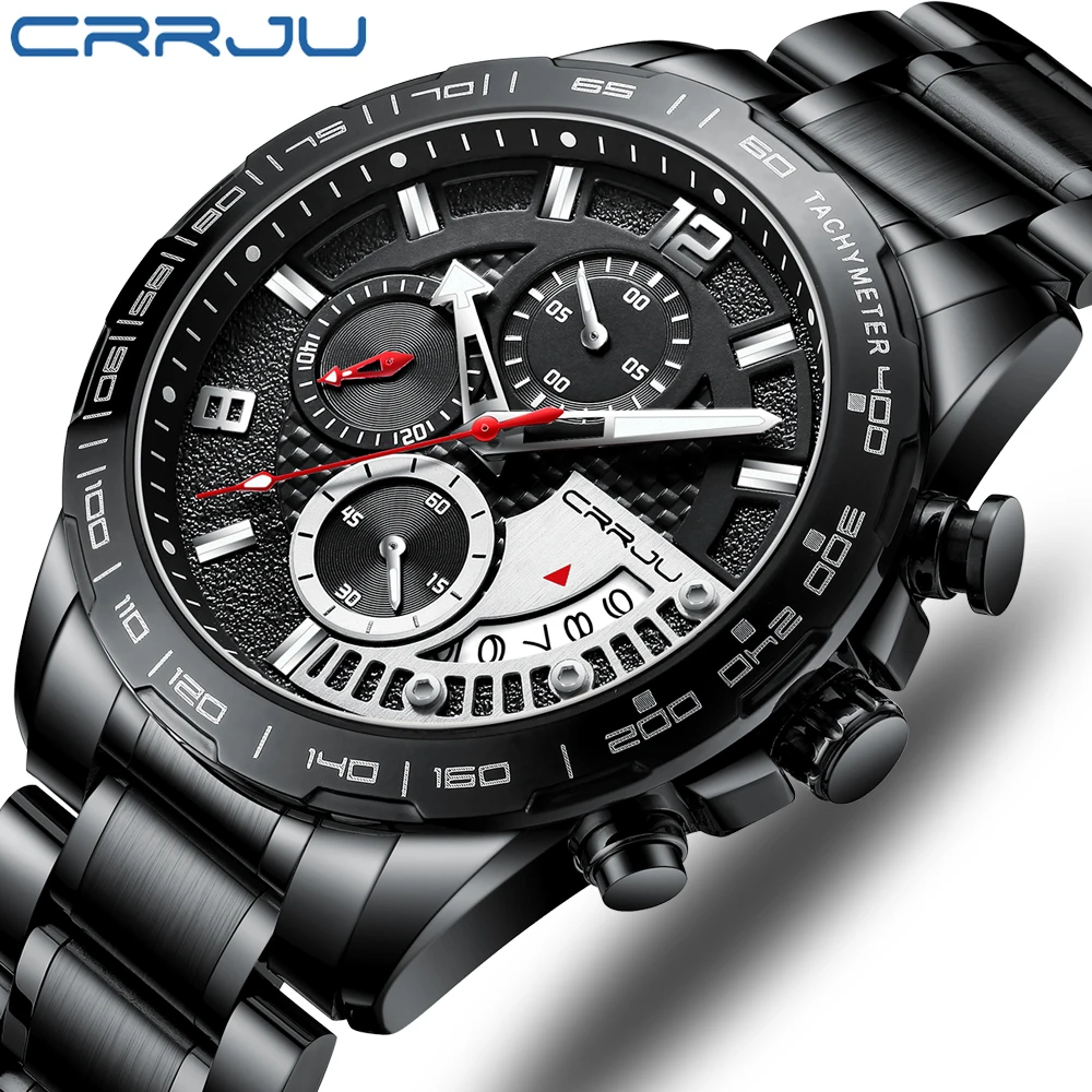 

CRRJU Men Watch Classic Business Waterproof Chronograph Quartz Wristwatch Casual Date Display Clock Calendar Relogio Masculino