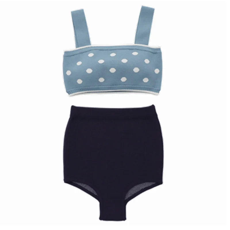 

Swimwear Swim Suit Bikini Girl Biquini Infantil Swimsuit Fused Women's Separate Knitted Women Korean Retro Chic Summer Suspender