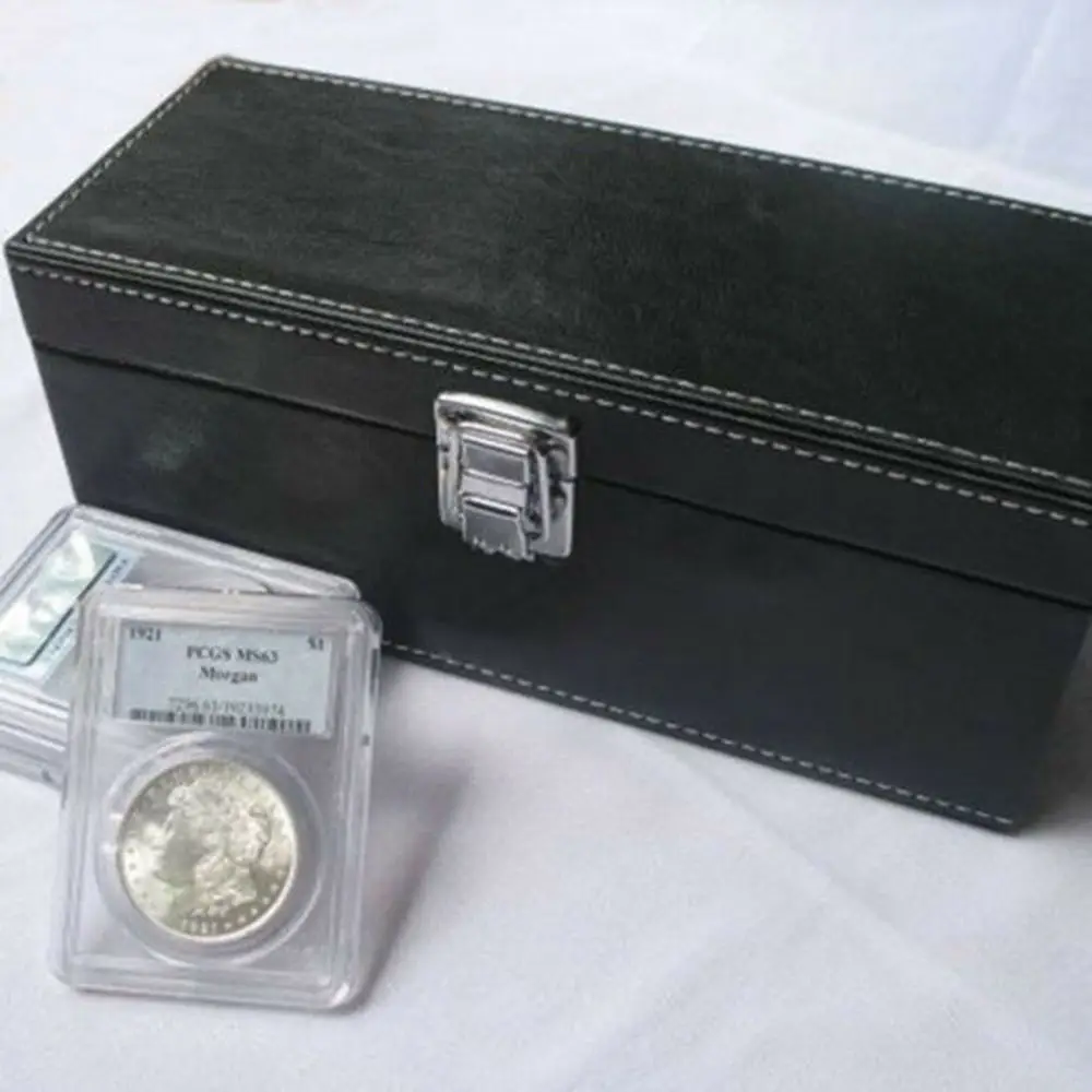 

High Quality Storage Box Case Black Faux Leather Holder Storage Boxes For NGC PCGS ANACS Certified Coin Holders Slabs
