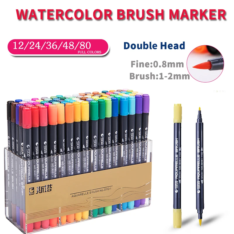 

12/24/36//48/80 colors 3110 water-based marker soft head double-headed watercolor paint pen color pen hand-painted set brush
