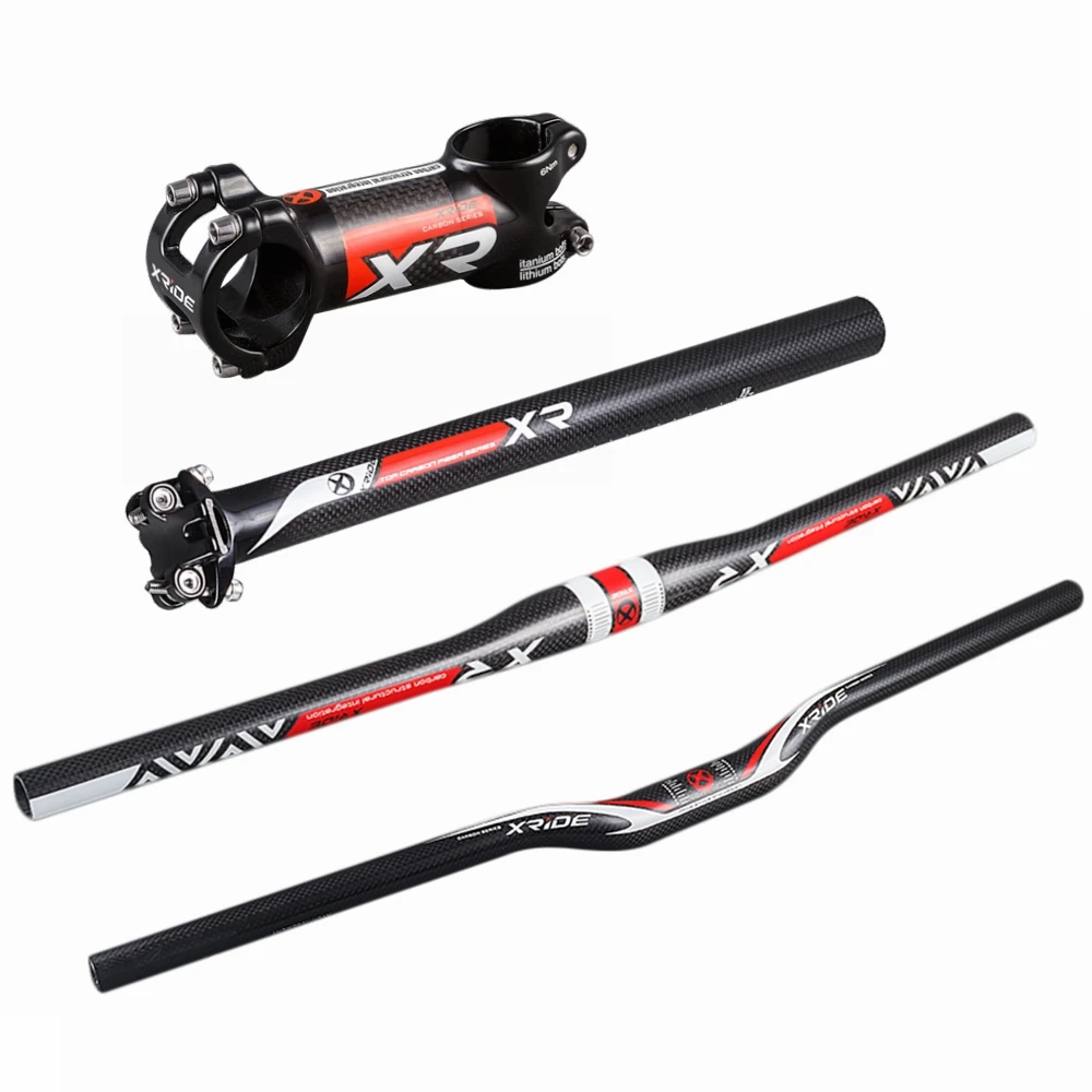 

XRIDR XR Carbon Fibre Bike Mountain Bicycles MTB Handlebar Sets Flat or Rise Handlebars Stem SeatPost