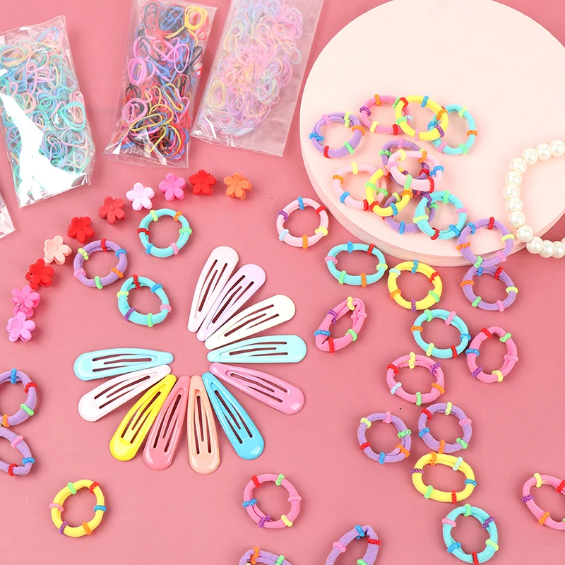 

220Pcs Candy Color Hair Clips Rope Ponytail Holder Girls Kids Hair Accessories