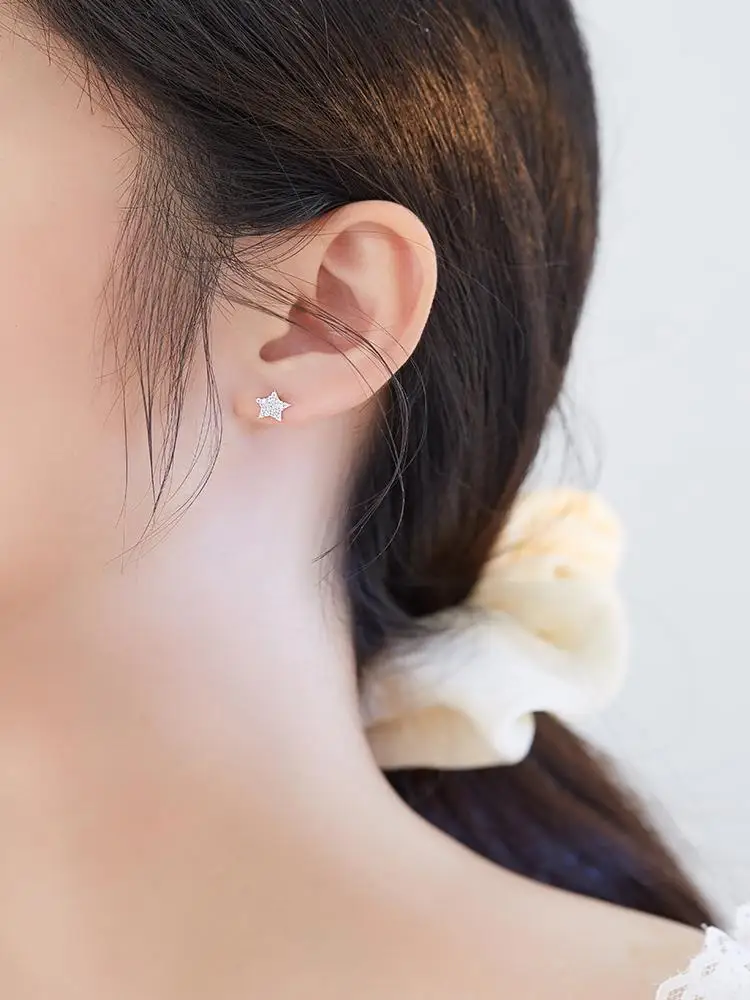 

LEKANI 925 Sterling Silver For Women Trendy Star Stud Earrings Clear Cubic Zirconia Small Earrings Fine Silver 925 Jewelry