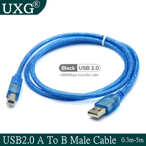Кабель для принтера, USB 2,0 Type A Male-B Male, короткий кабель для концентратора принтера, картридж для жесткого диска, 25 см, 1,8 м, 6 футов, 3 м, 5 м, 15 футов