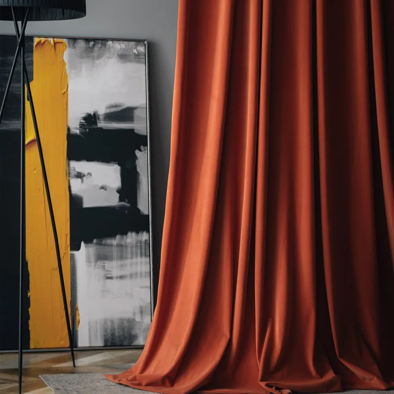 Роскошные бархатные занавески в скандинавском стиле оранжевые на окна