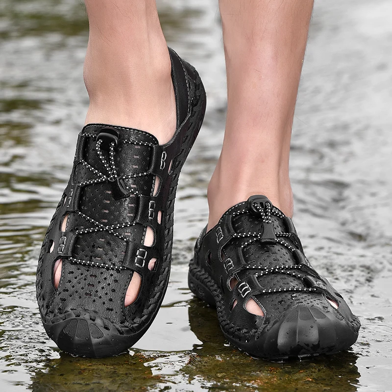 

2021 New Summer Men's Leather Sandals Brand Fashion Casual Handmade Roman Sandals Outdoor Sport Hiking Beach Sandals Big Size 48