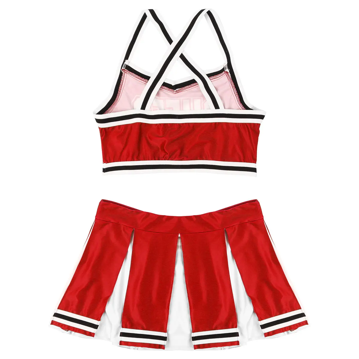 

Women Adults Cheerleader Uniforms Cosplay Sexy Costumes Sleeveless Back Crossed Crop Top with High Waist Mini Pleated Skirt Set