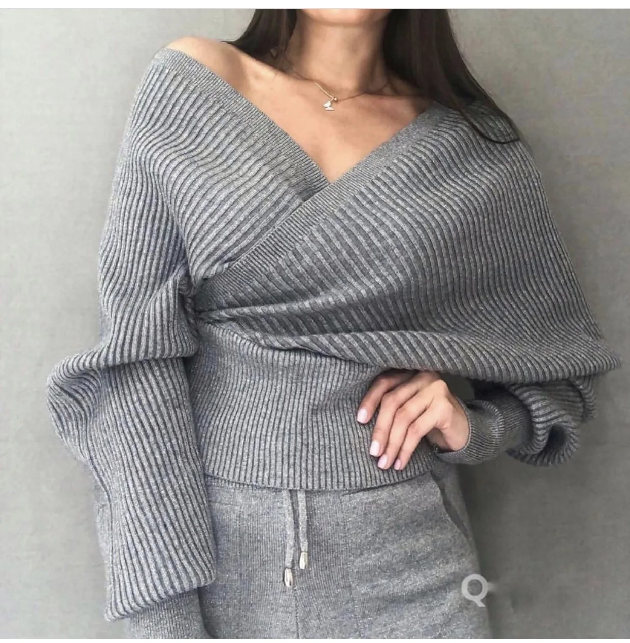 HLBCBG/женские костюмы свитера с люрексом и комплект Повседневные вязаные штаны 2