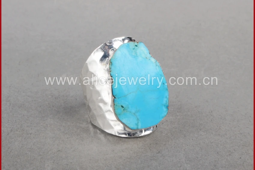 BOROSA, 5 шт., серебряное покрытие, произвольной формы, голубой камень Howlite, манжета, кольцо, Druzy, ювелирные изделия Howlite, регулируемые кольца, ювелирные изделия для женщин, S0208