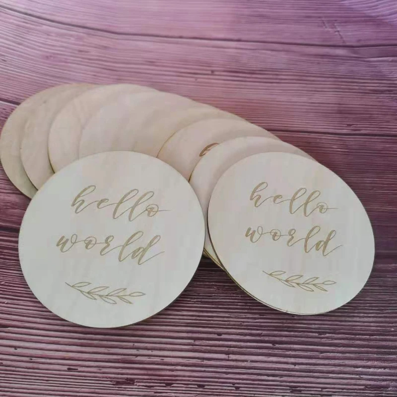 20 дюймов Hello World Sign Shower подарочные деревянные диски для объявления рождения