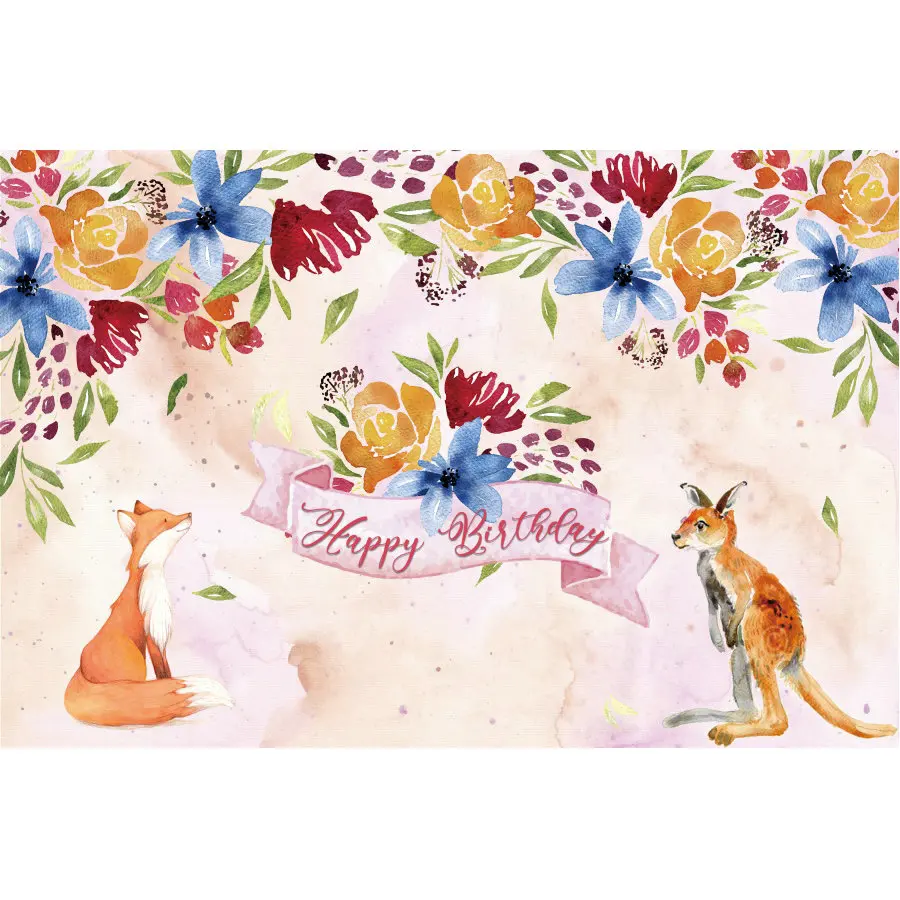 

Cute Animals Happy Birthday Party Backdrop Photography Background Photo Booth Studio Decor