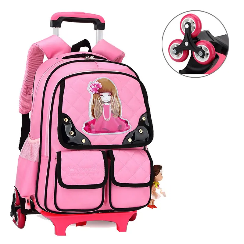 Kids School Backpack with Wheels Removable Children Rolling Bookbag for Girls Breathable Orthopedics School Trolley Bags Mochila