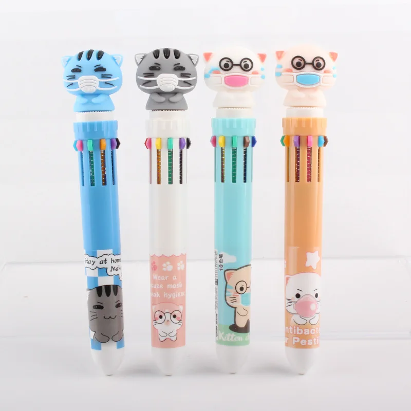 

30 pcs/lot Creative Mask Cat 10 Colors Ballpoint Pen Cute Press ball pens School Office writing Supplies Stationery Gift