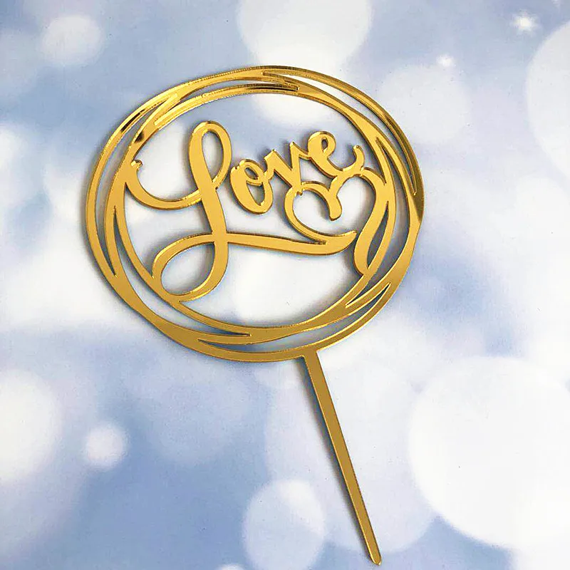 

Love Wedding Acrylic Cake Topper Gold Silver Heart Acrylic Cupcake Topper Flags for Wedding Kids Birthday Party Cake Decorations