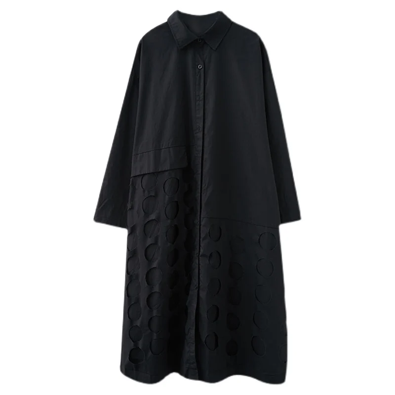 Polka Dot Hollow Out Shirt Dresses For Women Fashion Long Sleeve Loose Casual Midi Dress Elegant Clothes Spring Autumn 2022