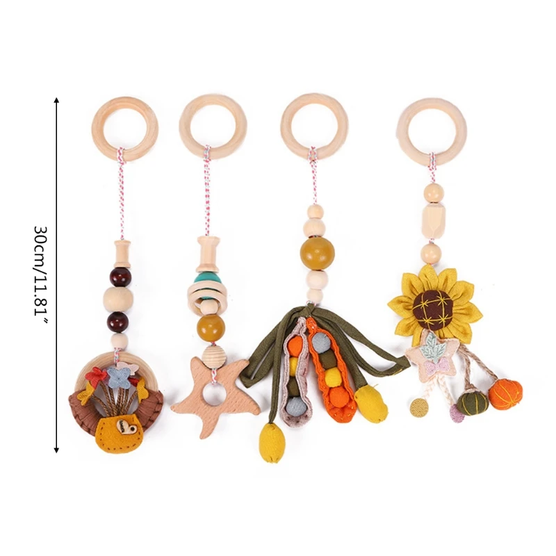 

4 Pcs/Set Baby Play Gym Frame Stroller Hanging Pendants Wooden Ring Teether Molar Teething Nursing Rattle Toys Gifts