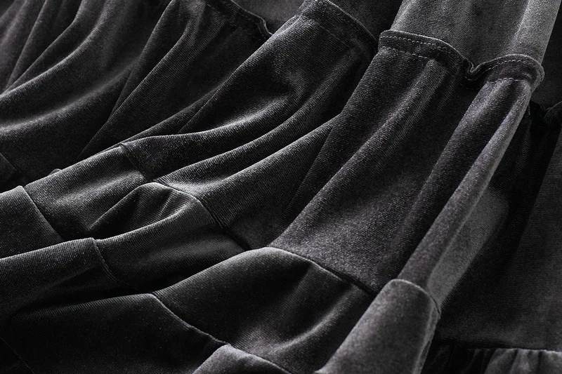 

GTGYFF Skirts Plus Size Womens 2020 Stretchy High-Waisted Aline Midi Vintage Velvet Solid Black Grey Winter Woman Skirt Dropship