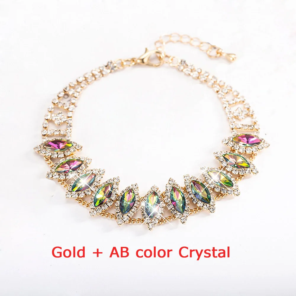 Gold AB color AINAMEISI, Роскошные браслеты с зелеными и красными кристаллами для женщин, разноцветные стразы, браслет с подвесками, вечерние, подарок, модное ювелирное изделие - Окраска металла: Gold AB color