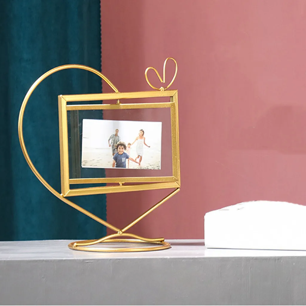 Вращающаяся фоторамка Геометрическая Золотая металлическая для хранения