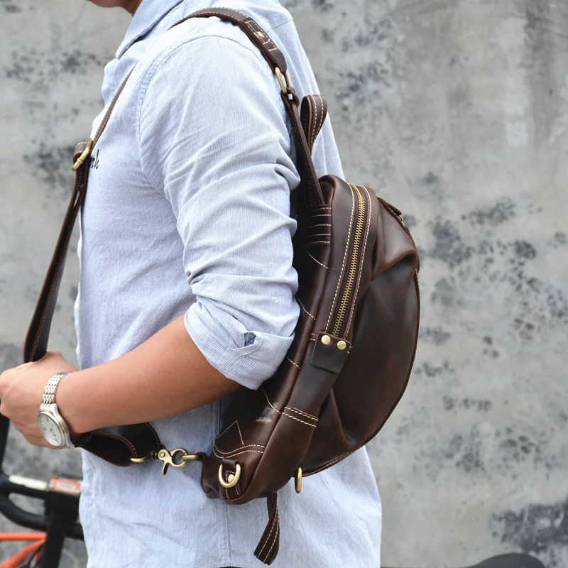 

MAKETINA original retro style horse leather men's chest bag leather handmade shoulder messenger bag casual leather bag hand bag
