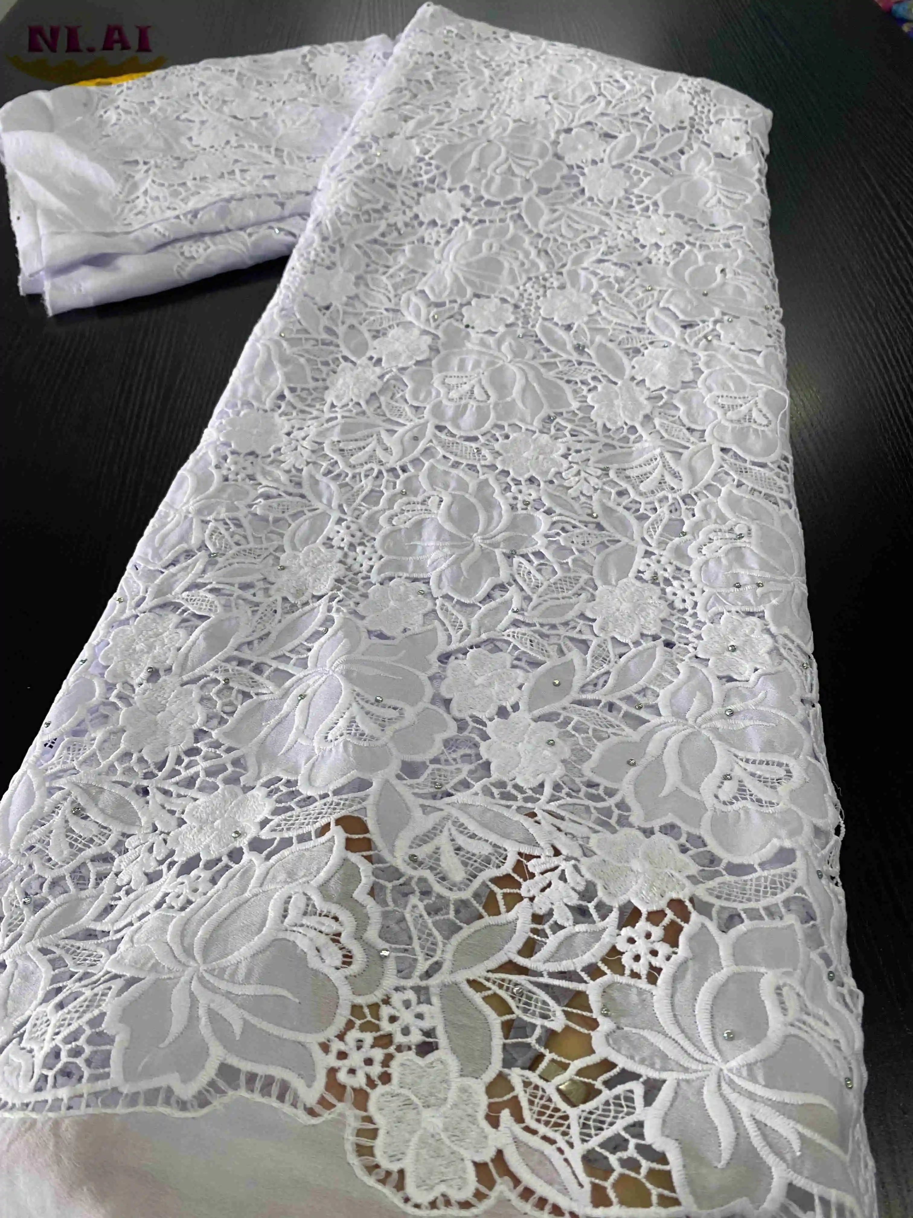

NIAI White African Cord Lace Fabric 2020 High Quality Lace Guipure Water Soluble Lace Cutout Holes For Wedding Sewing XY3336B-2