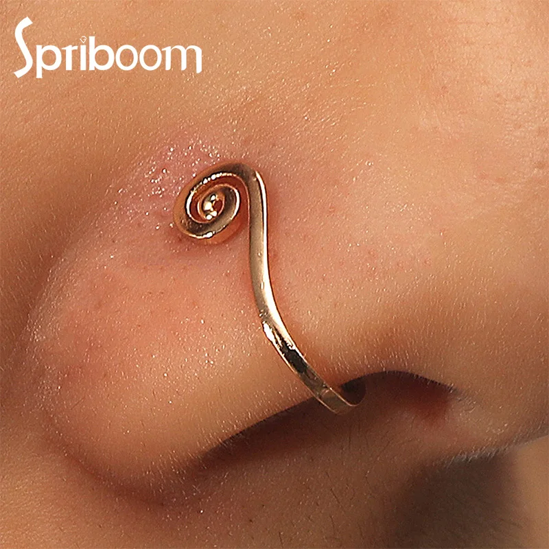 

Fake Piercing Nose Ring for Women Punk Wire Spiral Geometric Nose Rings U Shape Nose Cuff Men Jewelry Personality Accessories