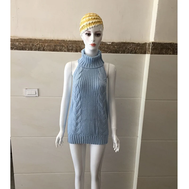

Sexy Turtleneck Backless Sweater Women Sleeveless Knit Pullover Women Japanese Cosplay Clothes Knit Sweater Vest Female CX1766