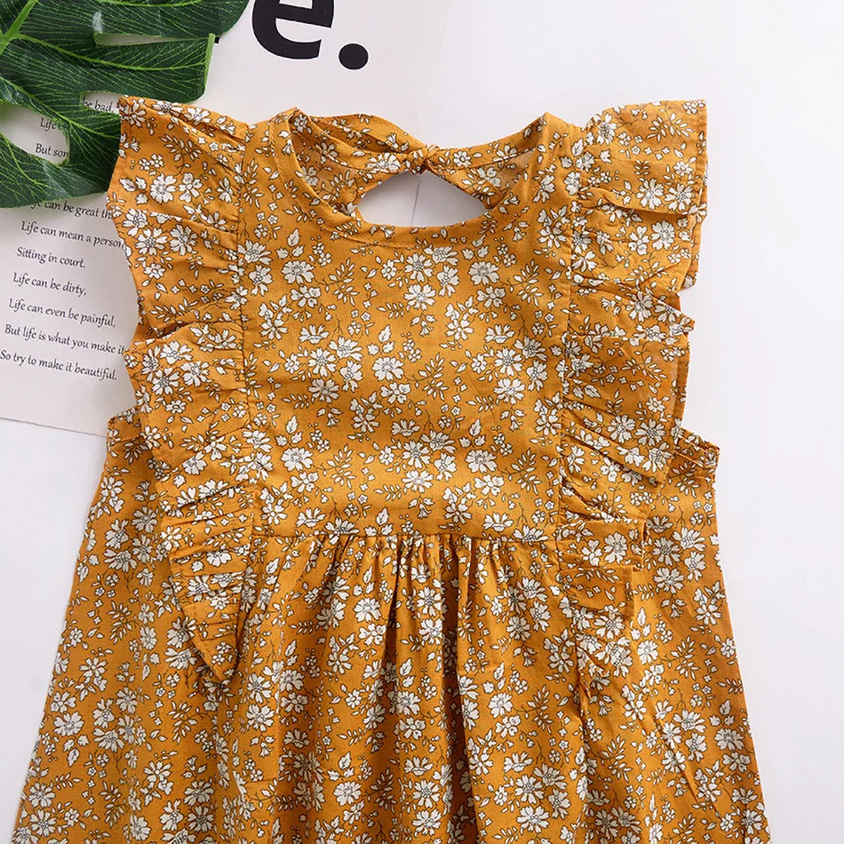 

Baby Girl Clothing Toddler Girl Dresses Little Girl Summer Princess Dress Retro Kids Floral Flying Sleeve Dress for Girls 0-4T