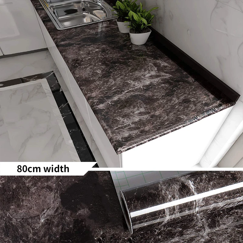 

60/80cm Width Marble Wallpaper Contact Paper Waterproof Oil-proof Wall Stickers PVC Self Adhesive Kitchen Countertop Home Design
