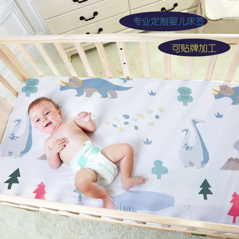 

New shrimp skin baby cotton bed sheet cartoon dinosaur kindergarten bedding children's mattress cover bedspread crib 2021