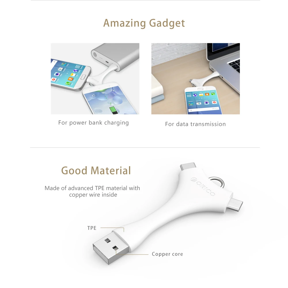 ORICO USB кабель с кольцом для ключей Micro B Тип C USB-C зарядные кабели Мобильный телефон