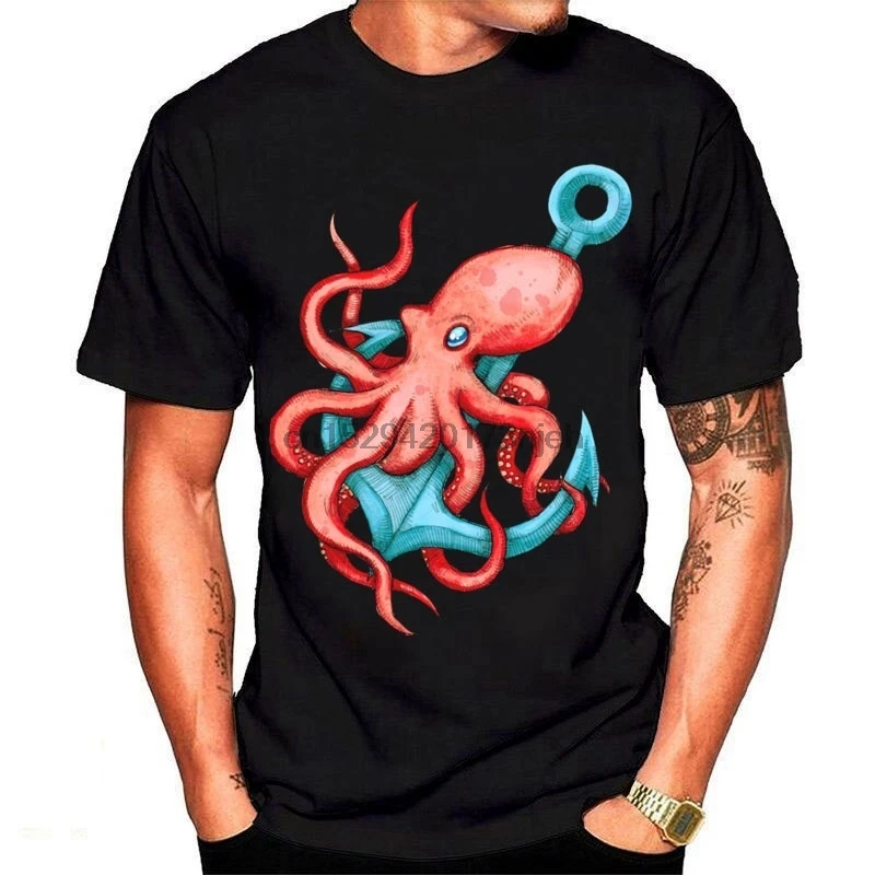 Футболка с изображением осьминога и якоря Лучшие топы в стиле хип хоп Мужская