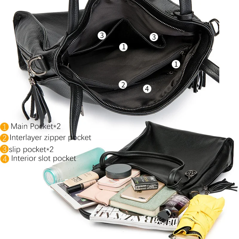 Zency 2021 Новая модная женская сумка через плечо с кисточкой 100% натуральная кожа