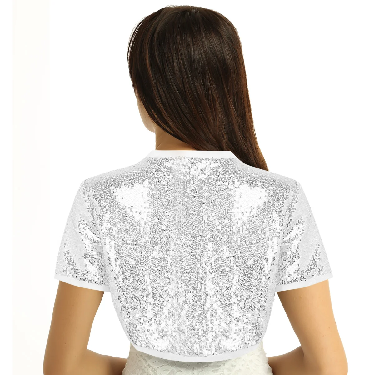 Модный женский Блестящий короткий топ с короткими рукавами и блестками для