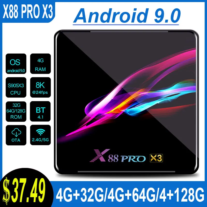 ТВ приставка Android 9 0 X88 PRO X3 Amlogic S905X3 4 Гб ОЗУ 64 ГБ 32 четырехъядерный 5G Wifi 1080p 4K