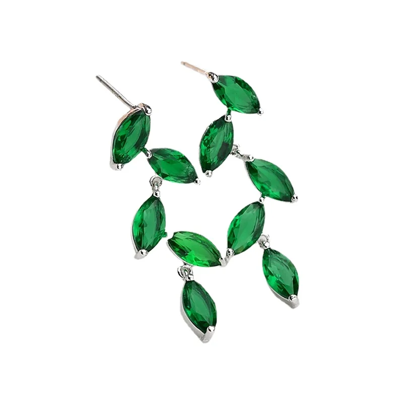 

New Leaf Ear Stud Silver Needle Korean Net Red Earring Tassel Shiny Zircon Exquisite Jewelry For Women Party Gift In 2021 Trendy