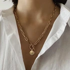 Ожерелье из нержавеющей стали с надписью от сглаза A-Z, женское, с инициалами, с надписью от сглаза, с монетой, ожерелье короткая цепочка